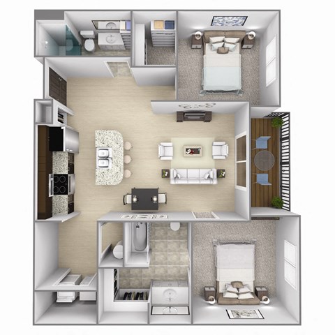 Floor plan for 2 beds, 2 baths, 1009 sqft